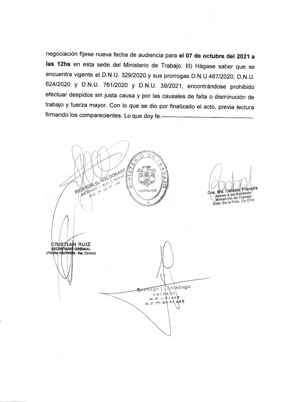 Nueva audiencia con Quinto Centenario S. A. Nuevo UTHGRA Córdoba